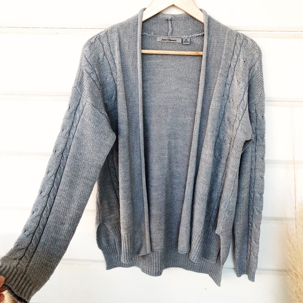 Gray Cable Knit Cardigan